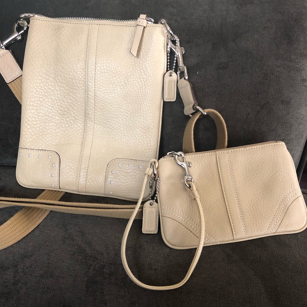 Coach leather crossbody bag with matching wristlet